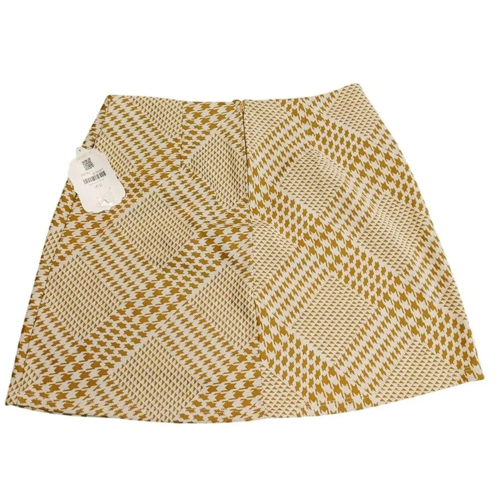 NWT Altar'd State Mini Skirt Geo Print High Rise Yellow USA Made Womens Large